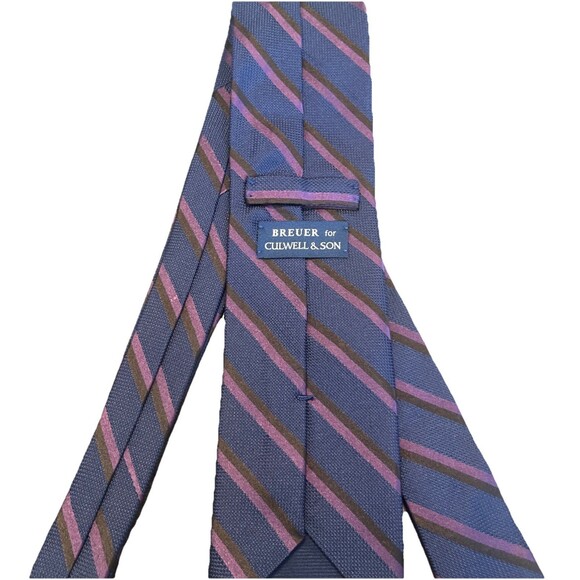BREUER for CULWELL & SON Blue/Purple Diagonal Stripes 100% Silk - Picture 2 of 5